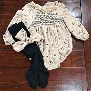 Rachel Zoe Beige Baby Outfit with Black Accents